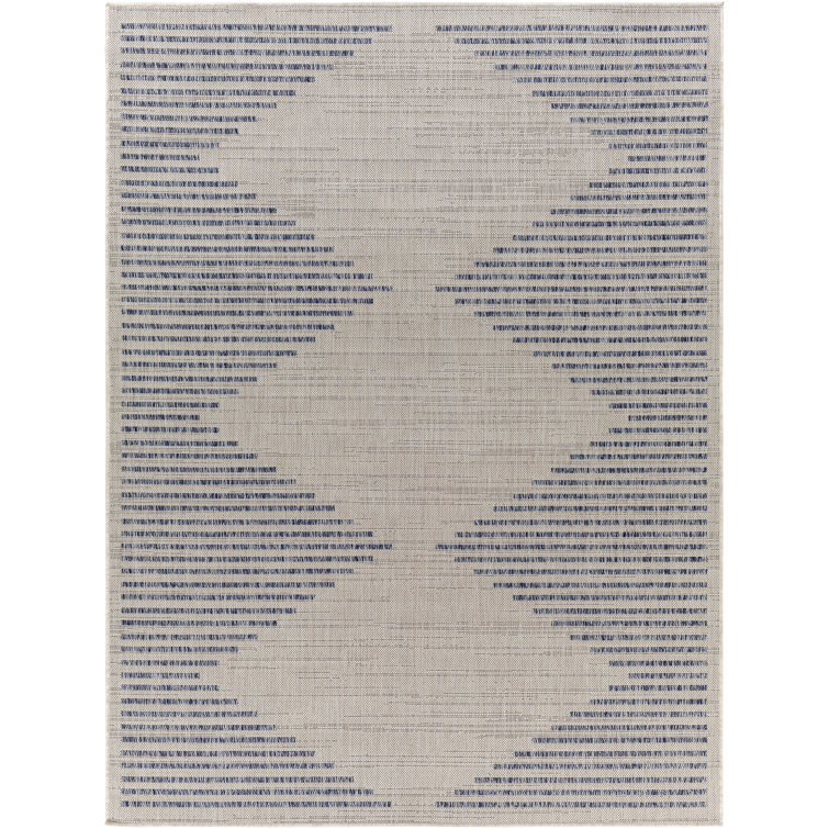 Calliah Striped Polypropylene Area Rug in Blue/Cream
