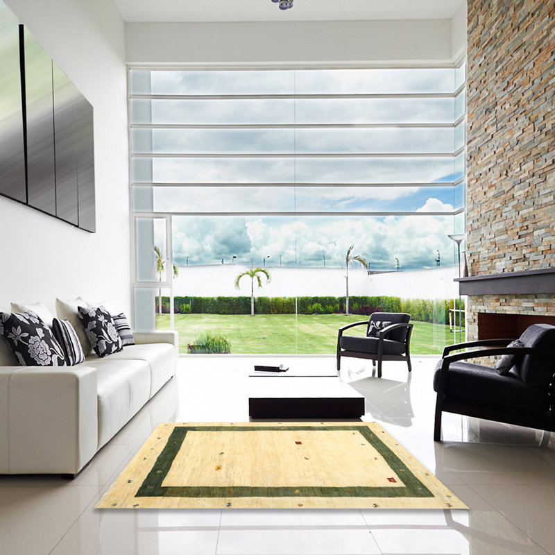 Tapis abstrait vert / beige Guarascio, Carré 6 pi