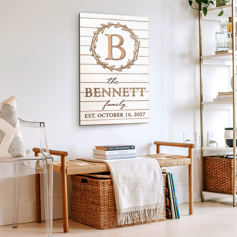 Panneau de nom de famille Warm Connections, blanc et bois