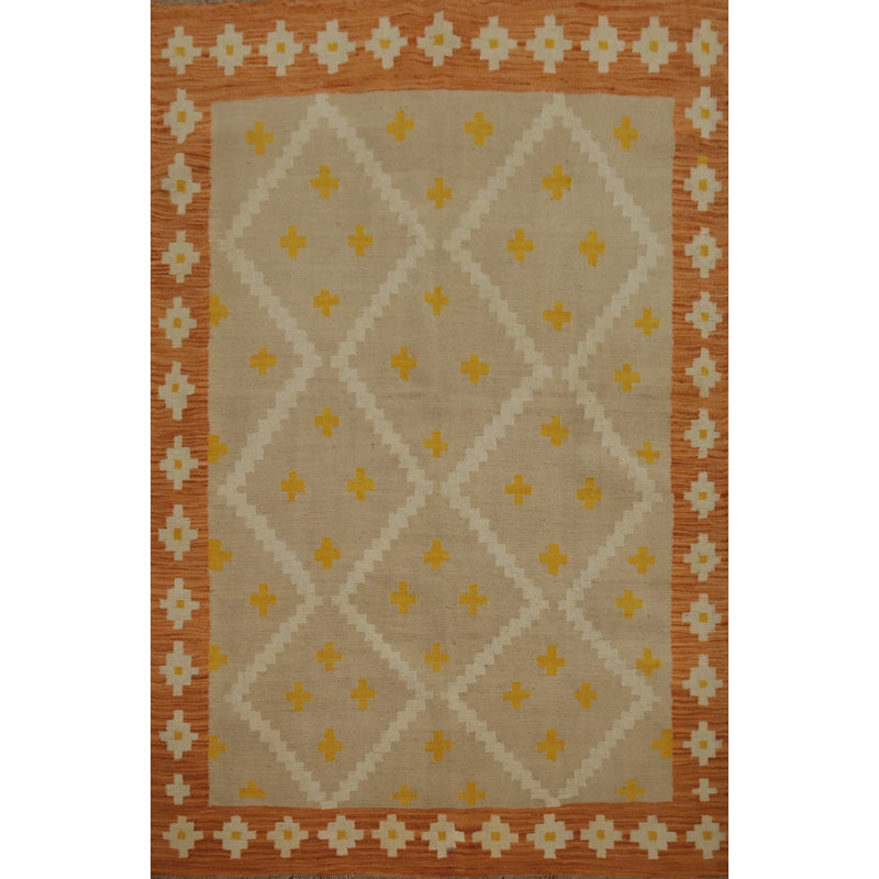 Tapis géométrique à tissage plat kilim 5 x 7