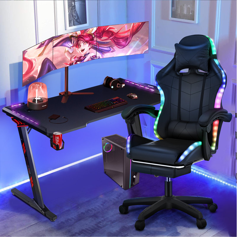 Inbox Zero Adjustable Swiveling PC & Racing Game Chair in Black
