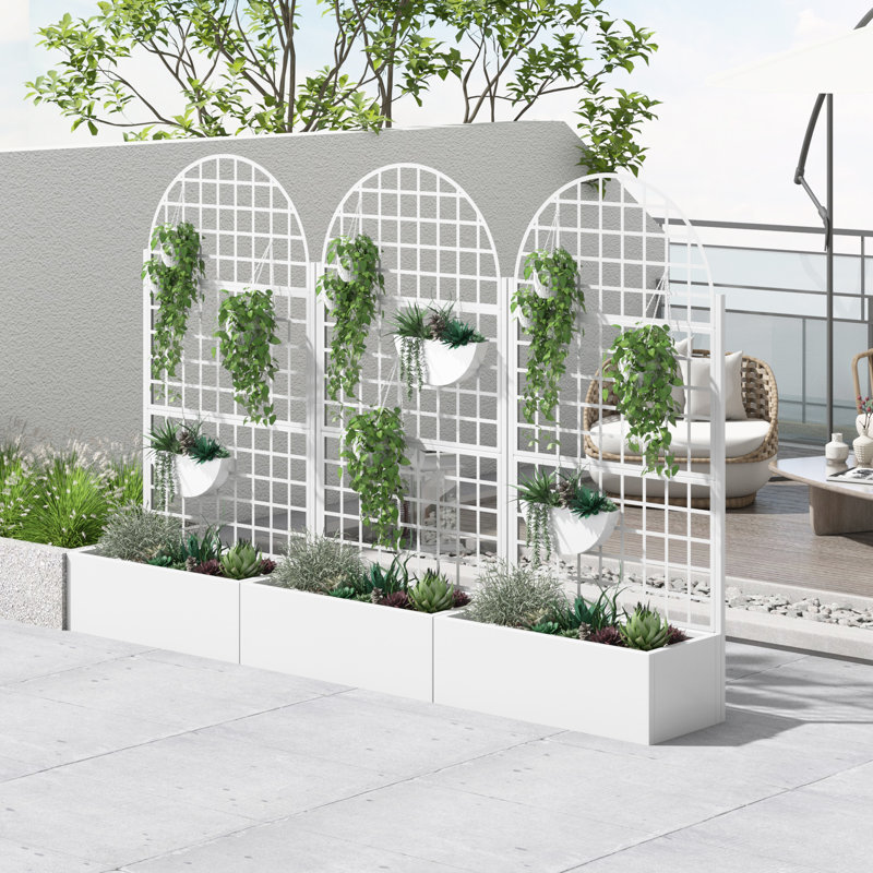 Holly Plant Box Screen Vertical Garden Indoor Outdoor Space Partition, White
