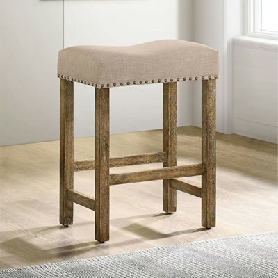 Plankinton 25 po Ensemble de 2 tabourets de bar en bois rustique sans dossier avec siège en tissu