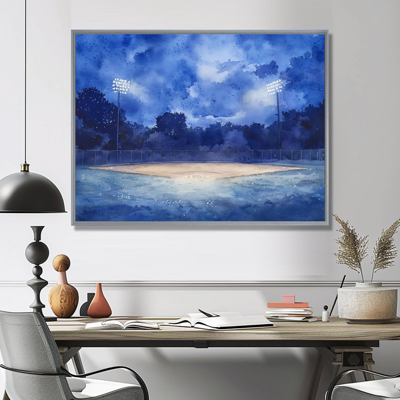 Baseball Field At Night II - Sport Baseball, reproduction sur toile, H 30 po x l 40 po, Argent argent