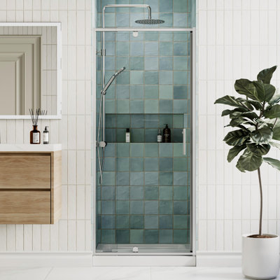 28-32 in. w x 72 in. h framed pivot shower door with 1/4 in. (6mm) tempered clear glass