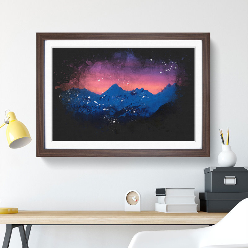 Mountain Ridge Sunset - Single Picture Frame Print on MDF, 24cm H x 33cm W x 2cm D, Walnut Framed