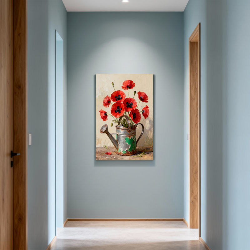 Plantes et fleurs Fleurs de coquelicot dans un arrosoir rustique, H 40 po x l 28 po