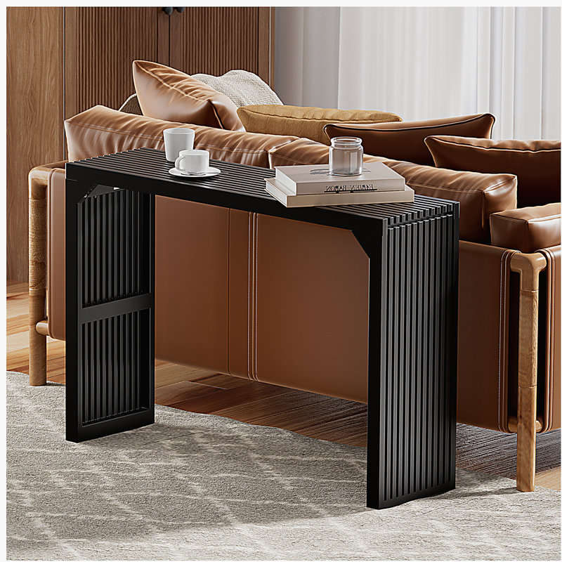 Table d'appoint étroite 46 po en bois massif noir, convenant au salon et au vestibule