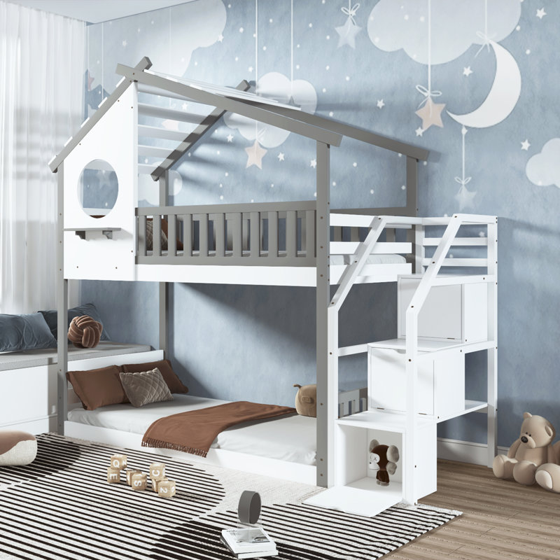 Soejima Kids Twin Over Twin Bunk Bed, Gray