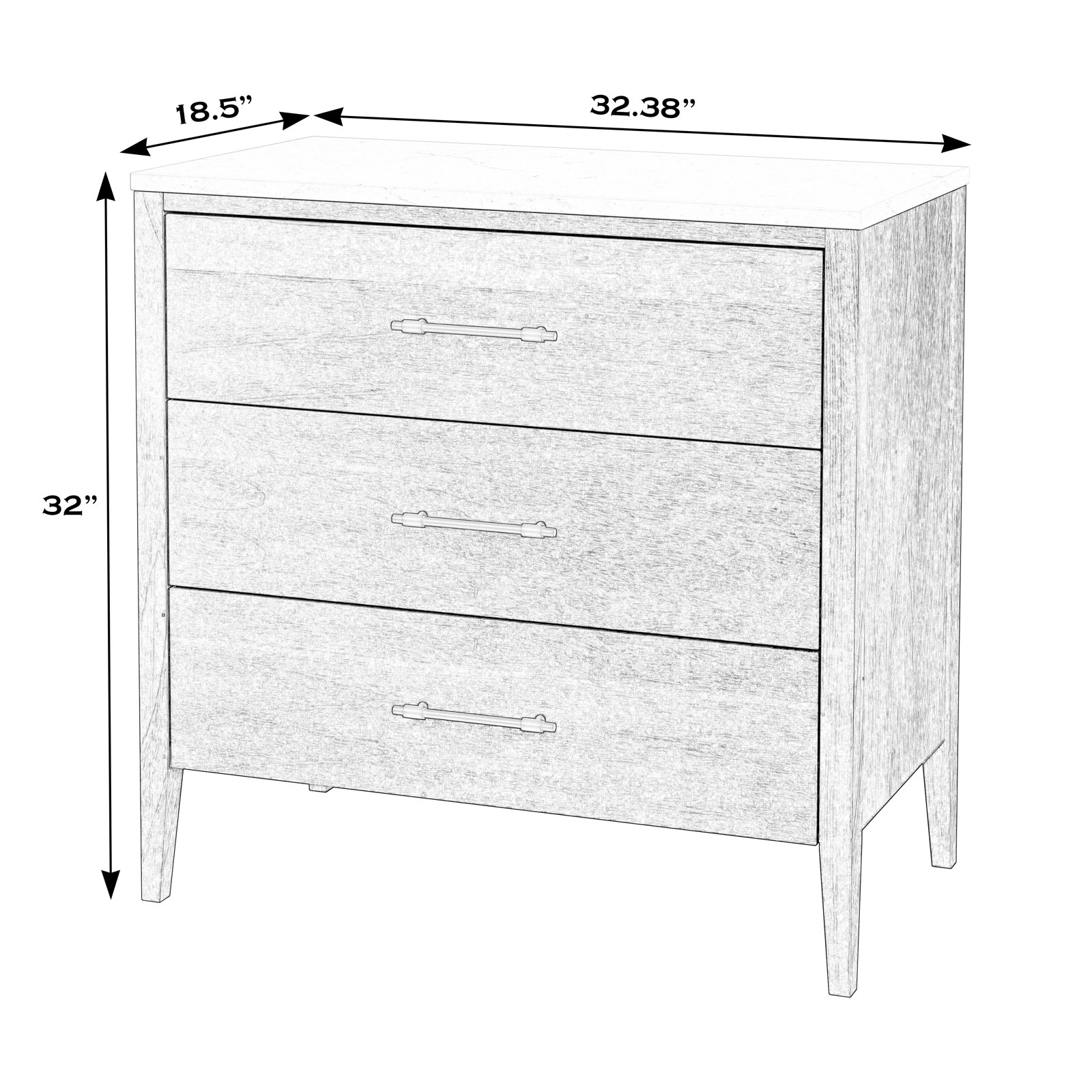 33" Genuine Marble Dresser, Washed Black/Ivory