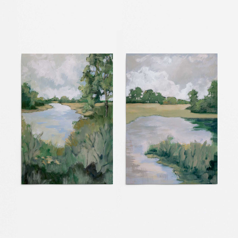 Peaceful Riverside View, ensemble de 2 impressions dans un cadre, Papier, H 10 po x l 16 po x P 0,1 po