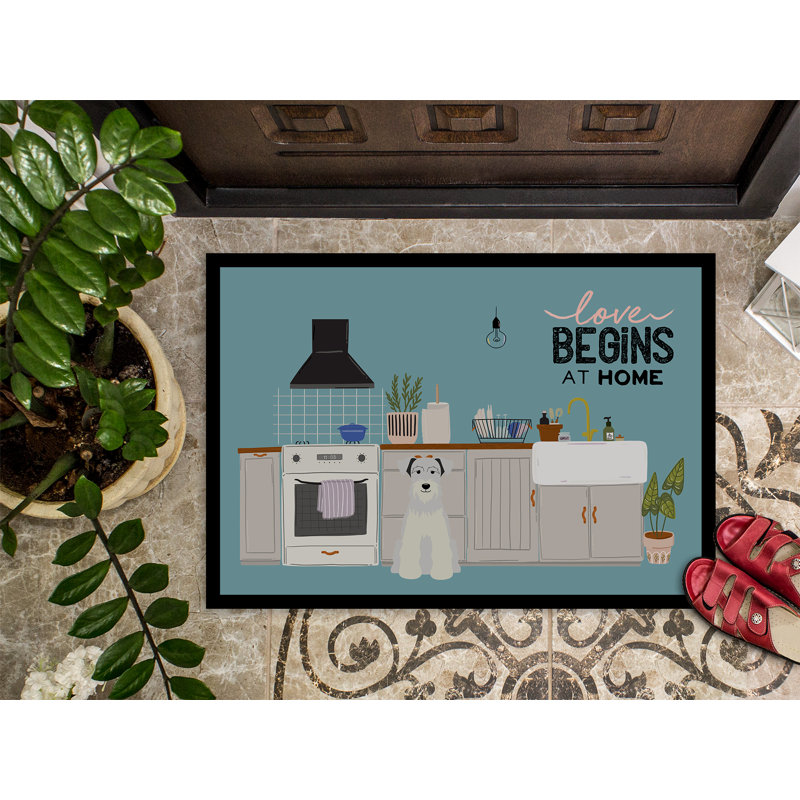Tapis d'entrée antidérapant Guerriero, Schnauzer miniature blanc, L 18 po x L 27 po