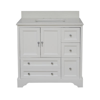 Tilford 36" Single Bathroom Vanity Set with White Cabinet and Quartz Countertop