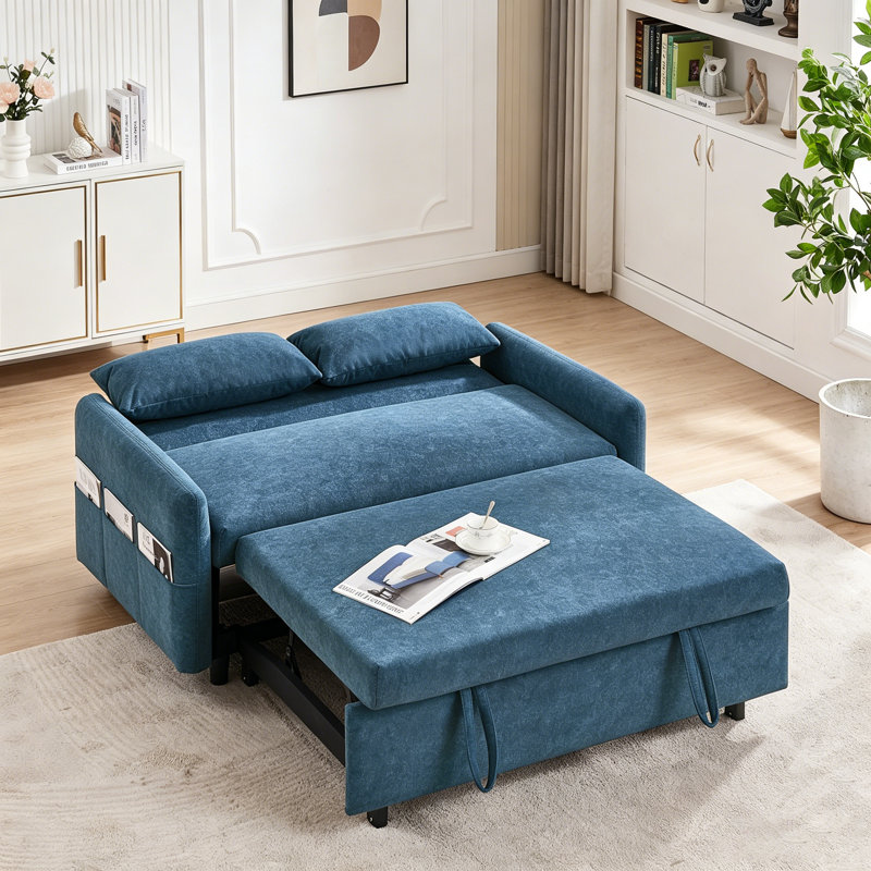 Brynjolf Daybed, Daybed With Trundle, Day Bed With Trundle, Upholstered Daybed, With Storage, Blue Microfiber