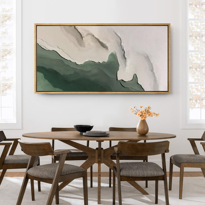 Faux Texture Abstract Green Minimalist Modern Artwork - Extra Large Framed Wall Art Canvas Print, Natural, 30" H x 60" W