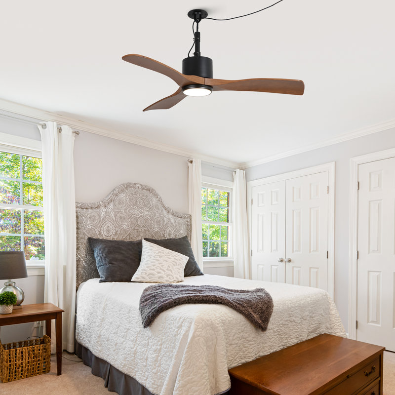 42" Wet Rated Outdoor Propeller Ceiling Fan with Dimmable LED Lights and Remote Control, IP65 Waterproof Plug-in Ceiling Fan with 3 Colour LED Light