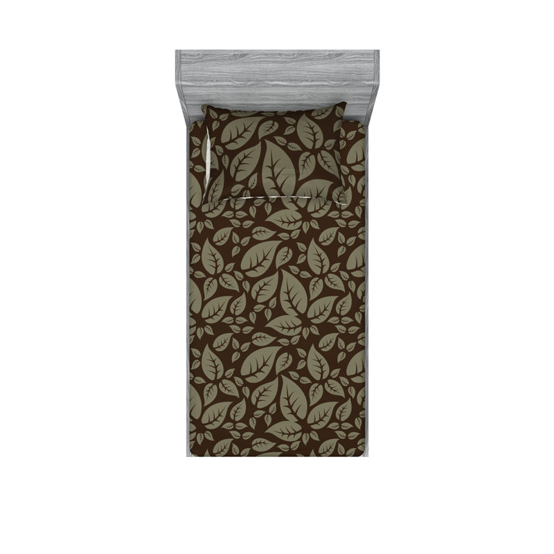 Drap-housse et taies décoratives 3 pièces Ambesonne, Cacao foncé, vert paon / floral