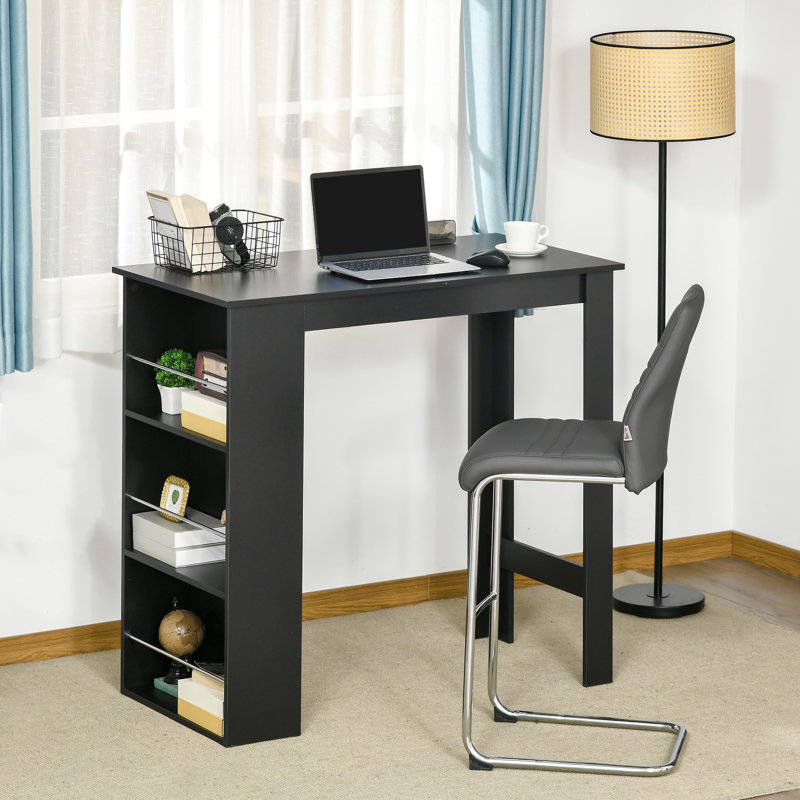 Table de bar noire avec 3 niveaux de rangement pour la vie, tablettes de cuisine modernes
