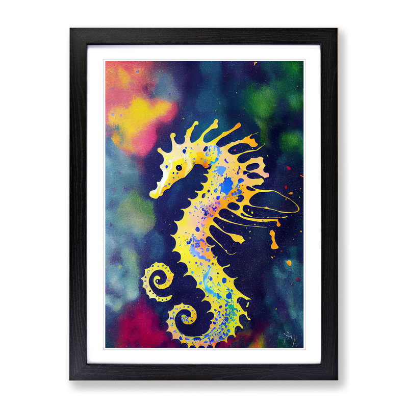 Seahorse Paint Splash No.2 - Single Picture Frame Painting, 46cm H x 34cm W x 2cm D, Black Framed