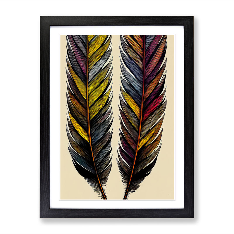 Graceful Feathers - Single Picture Frame Print, Black, 34cm H x 25cm W x 2cm D