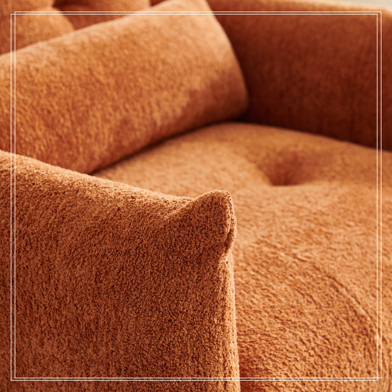 Velvet Upholstered Single Sofa Chair With Lumbar Pillow For Living Room, Bedroom, And Reading Room, Orange
