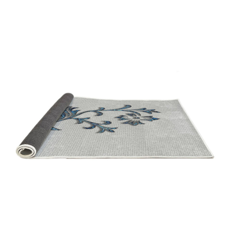 Tapis gris/noir/bleu à motifs, Rond 5 pi