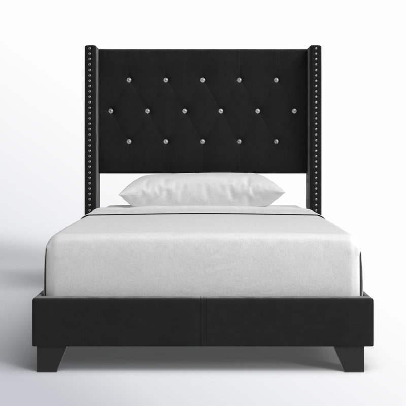 Lit standard tapissier Sanders, Simple, Noir brillant