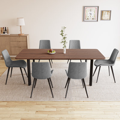 63'' To 78.7'' Oak Extendable Modern Kitchen Dining Table Set, Mid-century Dining Table Set For 6-8 Personal With Carbon Steel Legs