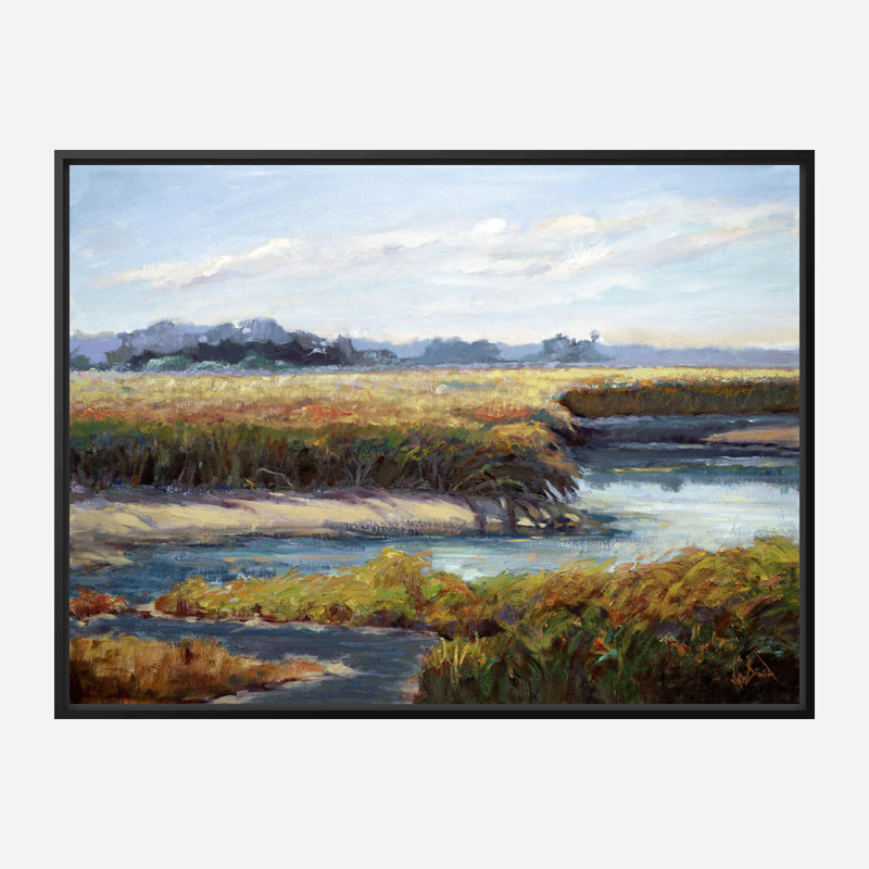 Kiawah Marsh Waterway Print, Black Framed Canvas, 20" H x 24" W x 1.5" D