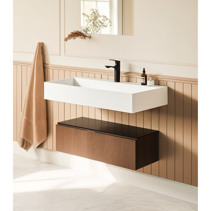 Lavabo de salle de bain mural à surface solide blanc mat 30 po x 18 po - Accessoire moderne spacieux et élégant