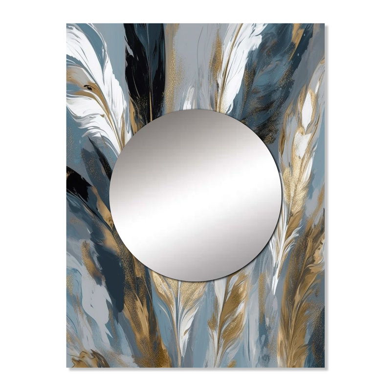 Myrth or et gris Impressions de l'énergie bohémienne I - miroir de plumes bohème, miroir mural traditionnel unique, art imprimé en métal
