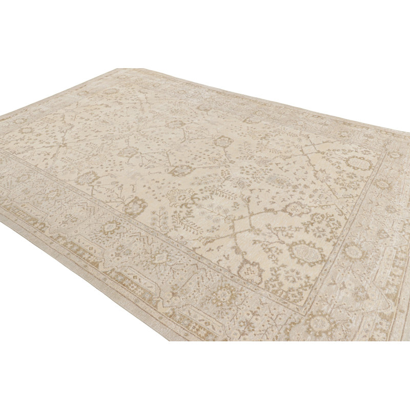 Oushak Hand Knotted Floral Area Rug, Rectangle 13' x 19'