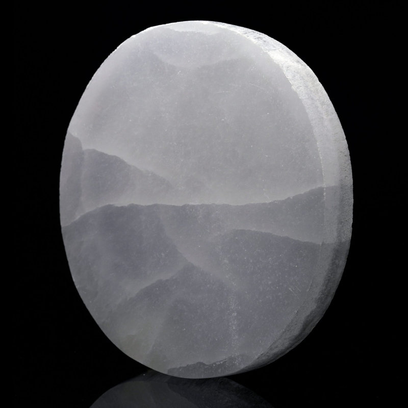 Thick Round Hand-Carved Selenite Plate
