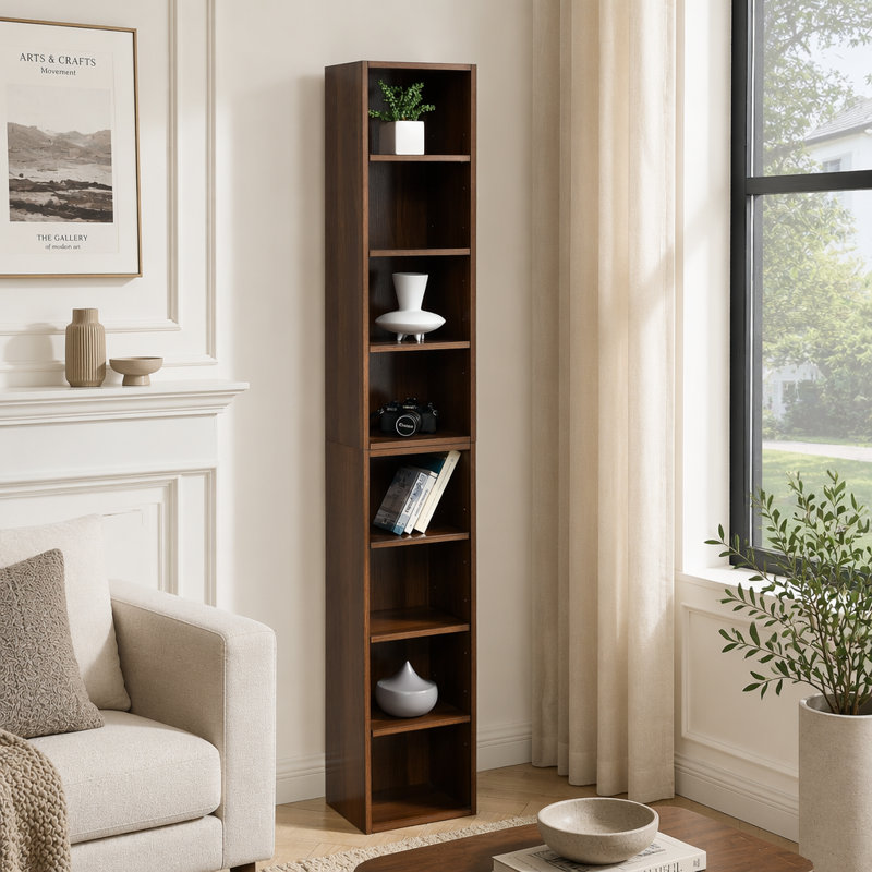 Étagère multimédia à 8 niveaux avec tablettes réglables, armoire de rangement multifonctionnelle à deux étages pour CD, DVD et livres