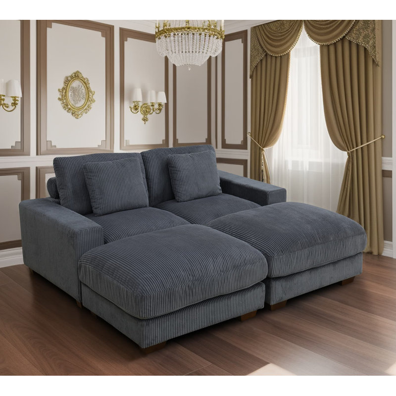 3-Piece Customized Dark Grey Corduroy Reversible Modular Sofa Set for Versatile Comfort and Style