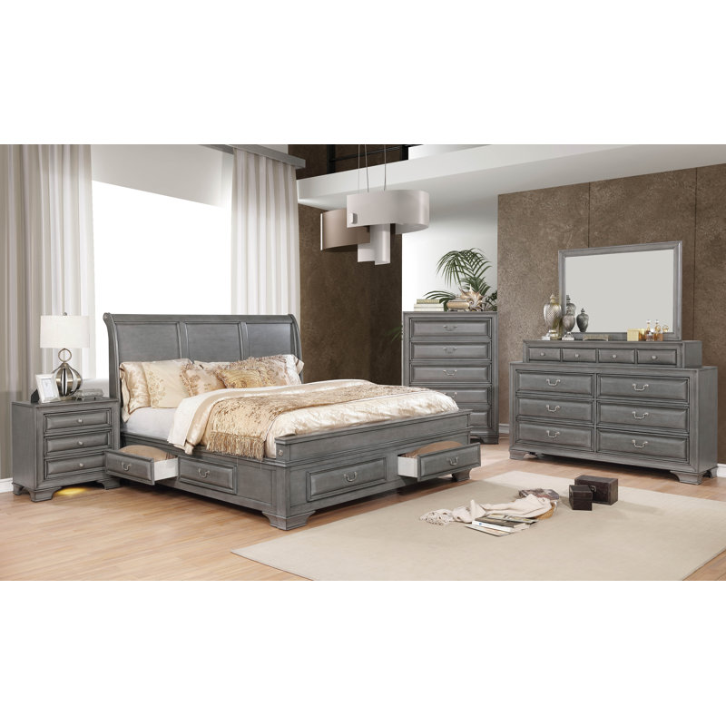 Commode double 10 tiroirs avec miroir Goldene, Gris