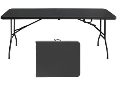 Folding Table 6FT, Heavy Duty Portable Plastic Folding Table with Handle, Anti-Slip Feet, Waterproof, Easy to Clean, 300LBS Capacity, Foldable for Indoor Outdoor Use(Black)