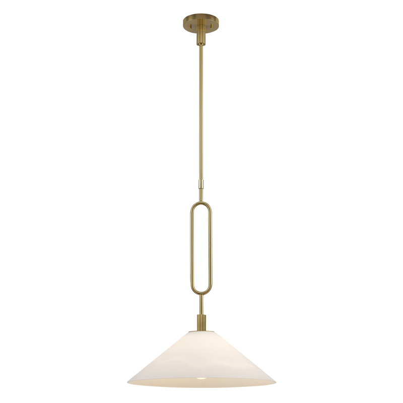 Luminaire suspendu moderne 1 lumière avec verre opale Cartley, Or antique, H 8,5 po x l 18 po