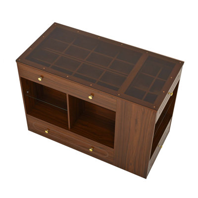 Closet Island with 6 Drawers, Island with Glass Display Top and Open Shelves