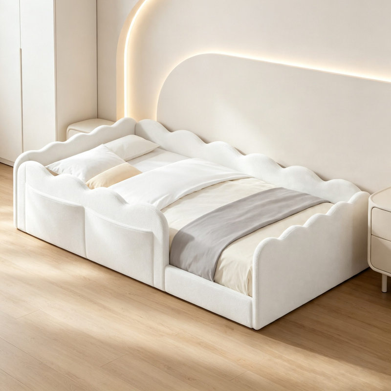 Lit de sol tapissier avec poches de rangement Montessori, Twin, White