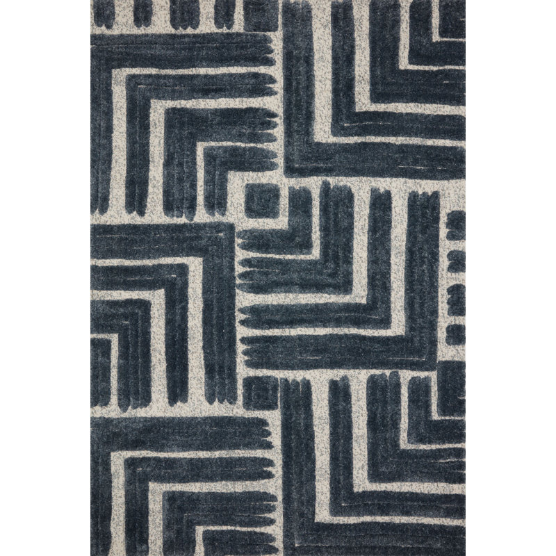 Hagen Blue and White Geometric Tufted Area Rug 2'-7" x 4'