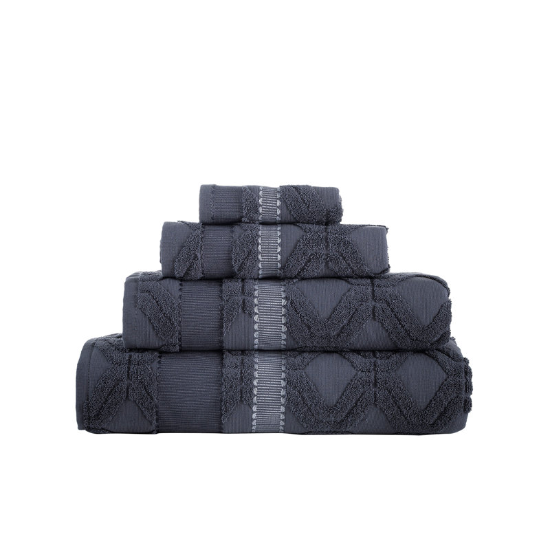 Turkish Cotton Plush Jacquard Washcloth, Anthracite