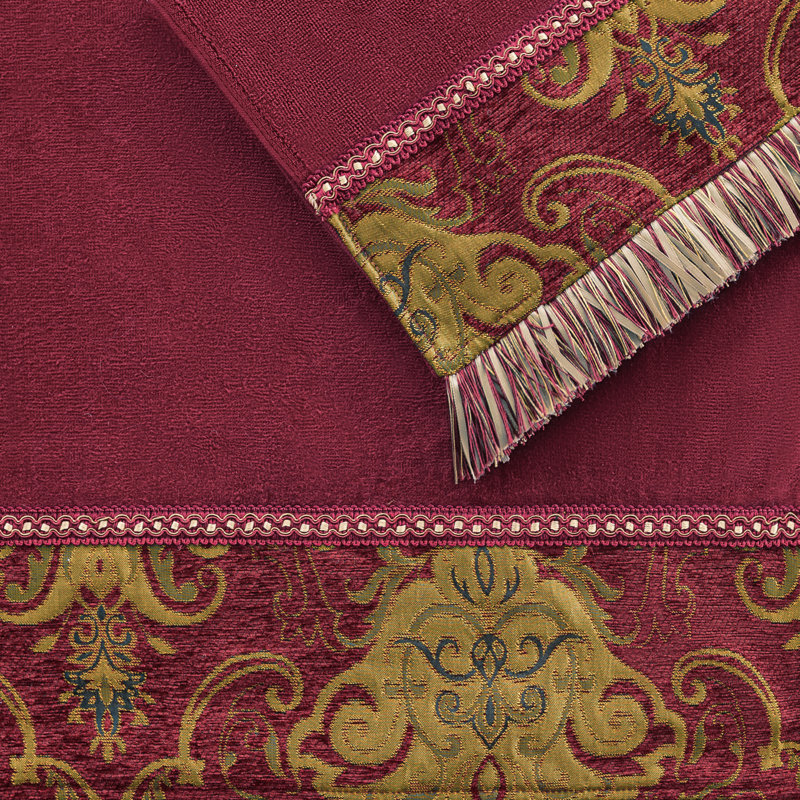 Ensemble de 3 serviettes de bain en coton velours rouge, ensemble de serviettes en jacquard décoratif absorbant