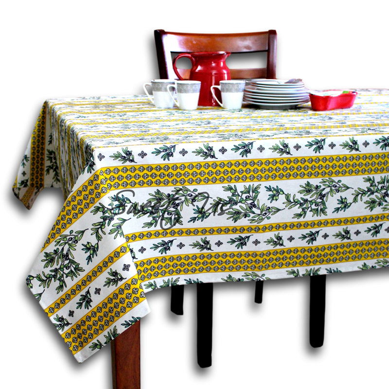 Nappe rectangulaire en coton lavable résistante aux taches, Jaune, 116 po x 60 po