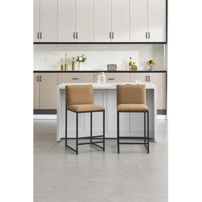 Modern Counter Height Upholstered Bar Stools With Metal Frame Set Of 2