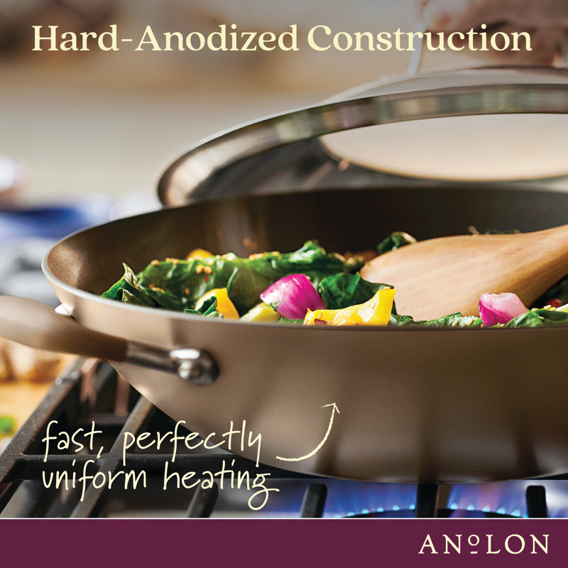 Anolon Advanced Home Hard Anodized Nonstick Wok with Side Handles, Lid, and Wooden Spoon, 14 Inch
