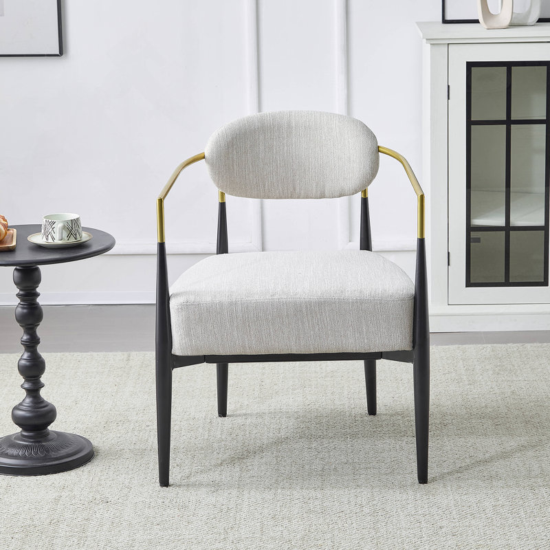 Fauteuil d'appoint rembourré en tissu Terrell, Polyester beige, Noir et or