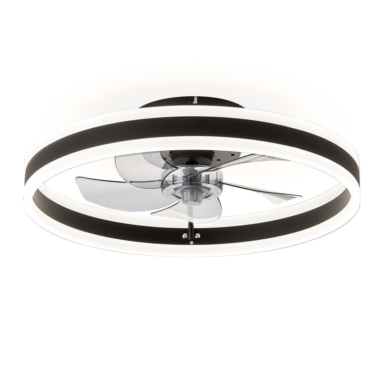 Cissline 20" Modern Black Flush Mount Ceiling Fan With Integrated Ring Light For Bedroom & Living Spaces, Black