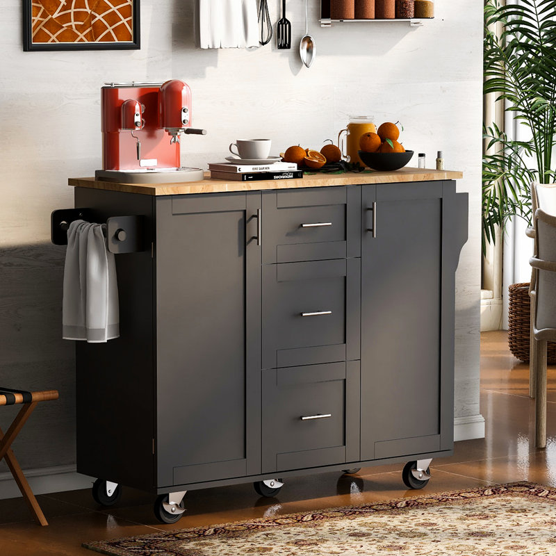 Versatile Rolling Kitchen Island with Slide-Out Shelves and Internal Racks, Perfect for Space Optimization and Organization