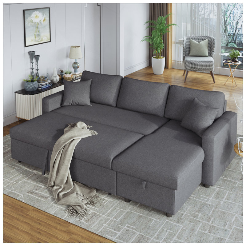 Canapé-lit modulaire rembourré avec espace de rangement et 2 coussins décoratifs Upholstery
